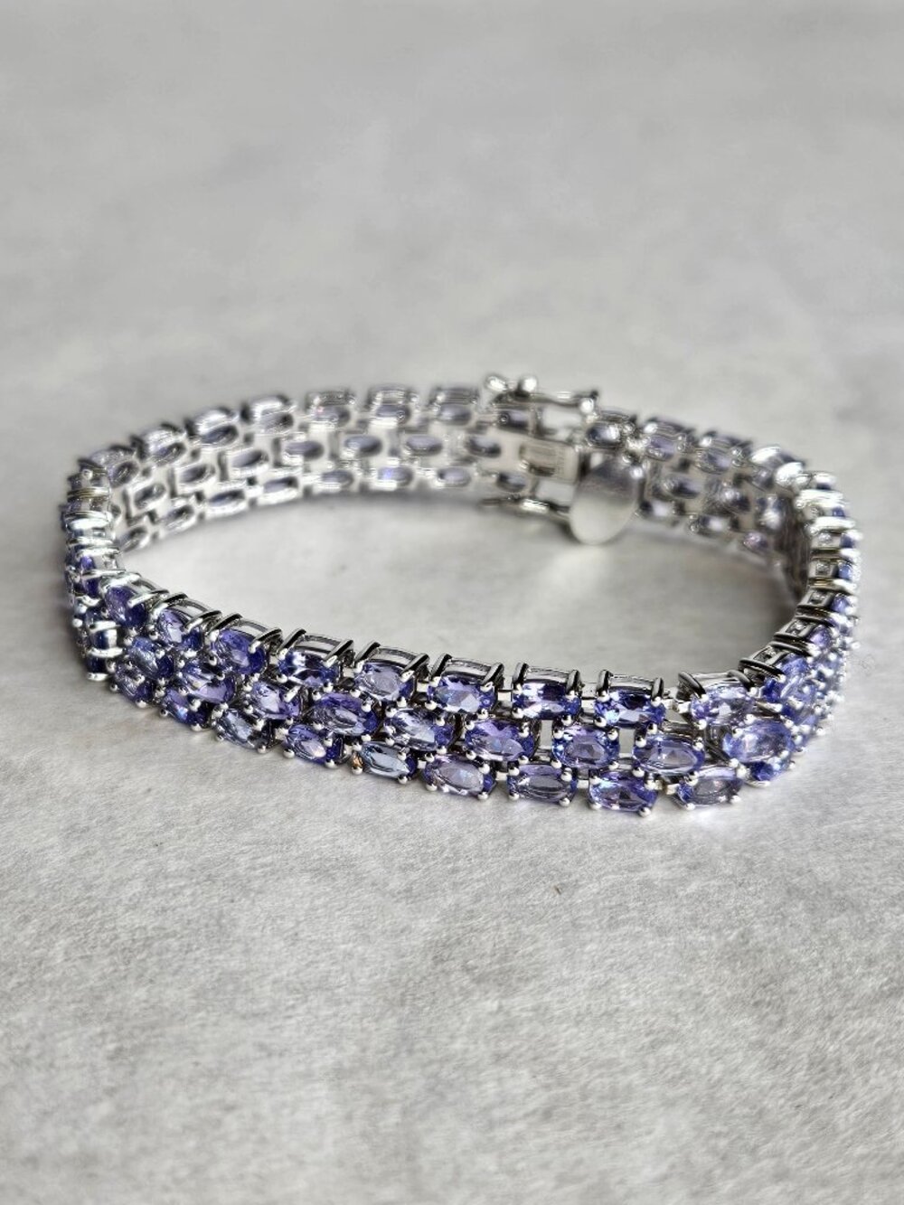 EMA 925 Sterling Silver Purple Crystal Stone 3 Row Bracelet 10mm 7.5 inches